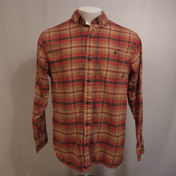 Duck Camp Plaid Flannel Long Sleeve Large Orange Stretch Button Down Gorpcore - Picture 1 of 9